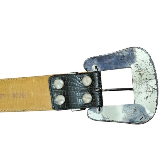 AL BERES Vintage Montana Silversmith Leather Belt-Handmade-Silver and Gold Sz 28 - Picture 8 of 16